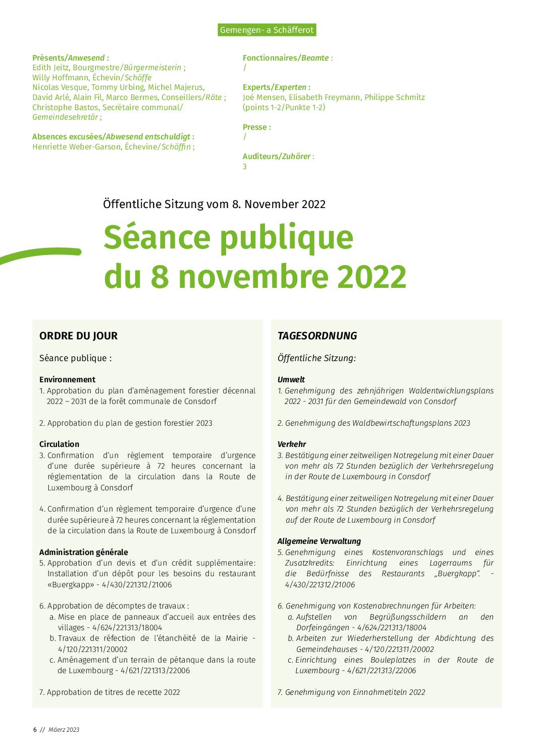 2022-11-08 Rapport de la séance du Conseil communal