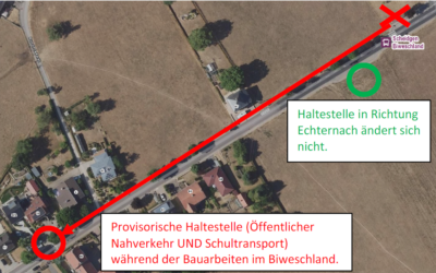 Avis au public / Öffentliche Mitteilung: Travaux d’apaisement du trafic et renouvellement de l’arrêt de bus Scheidgen-Biweschland