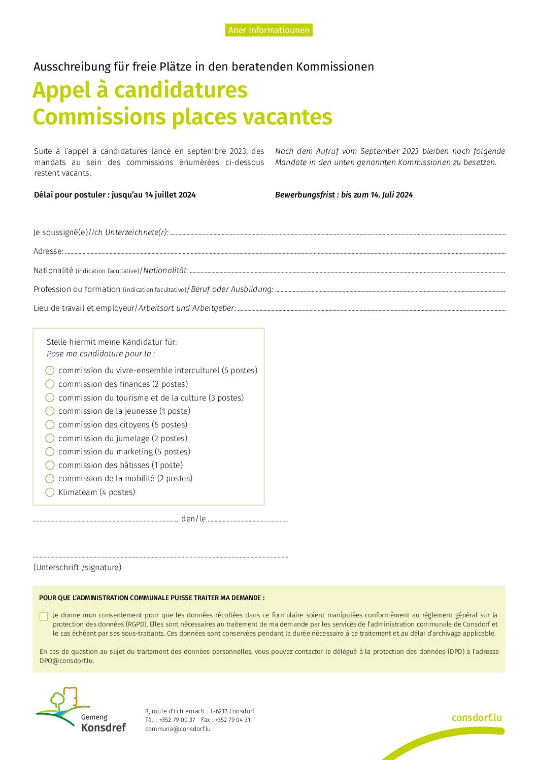 Appel à candidatures - Commissions places vacantes - 2024