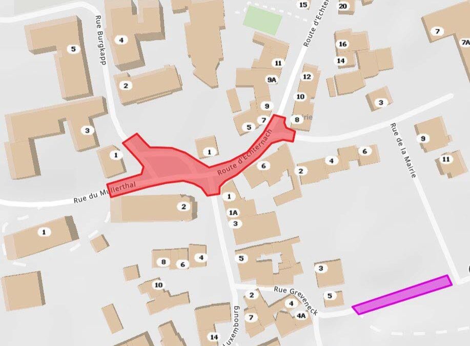 Avis au public / Öffentliche Mitteilung: Route d&rsquo;Echternach à Consdorf BARREE pour travaux de pose de l&rsquo;enrobé  /  Route d&rsquo;Echternach in Consdorf GESPERRT wegen Asphaltierungsarbeiten