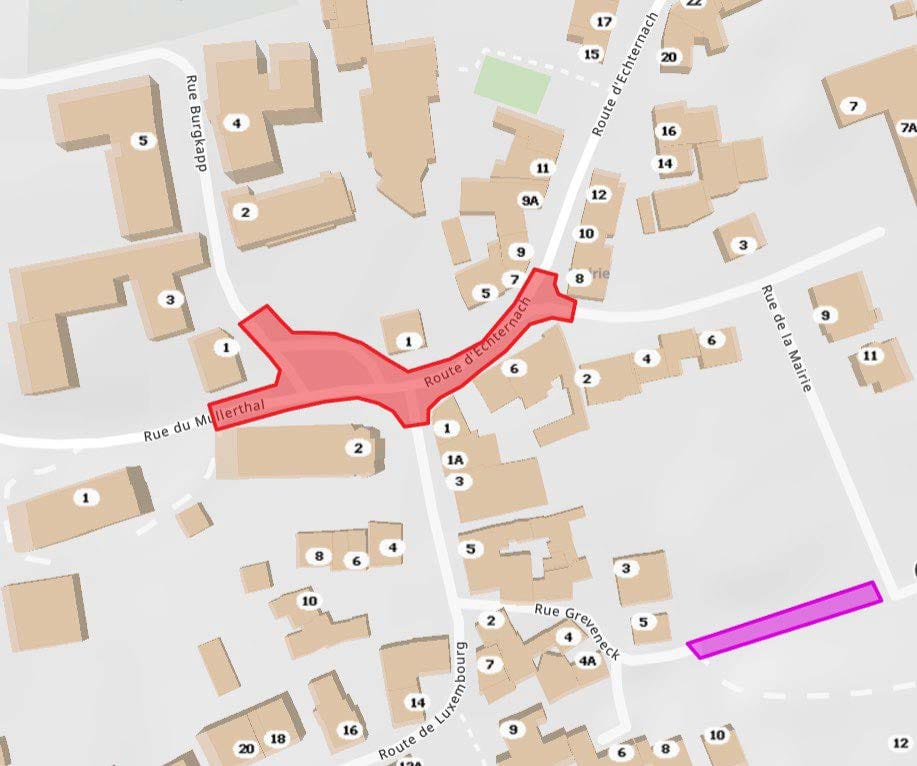 Avis au public / Öffentliche Mitteilung: Route d'Echternach à Consdorf BARREE pour travaux de pose de l'enrobé / Route d'Echternach in Consdorf GESPERRT wegen Asphaltierungsarbeiten