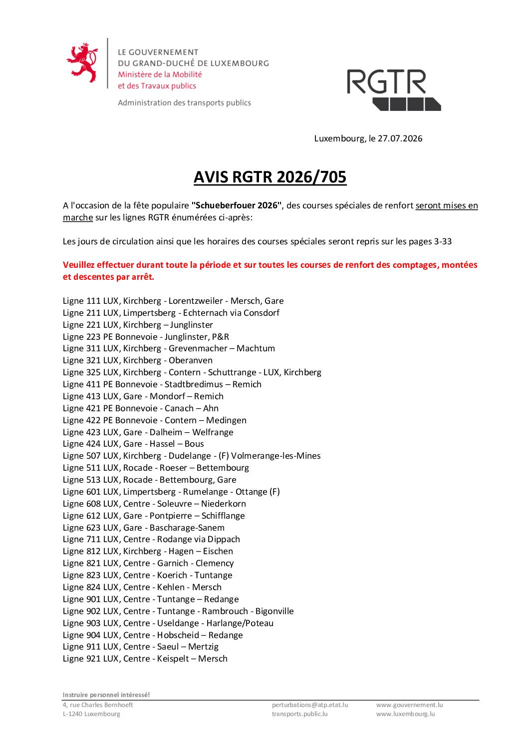 AVIS RGTR 2026/705 - Schueberfouer 2026