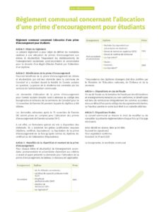 Règlement communal concernant l’allocation d’une prime d’encouragement pour étudiants