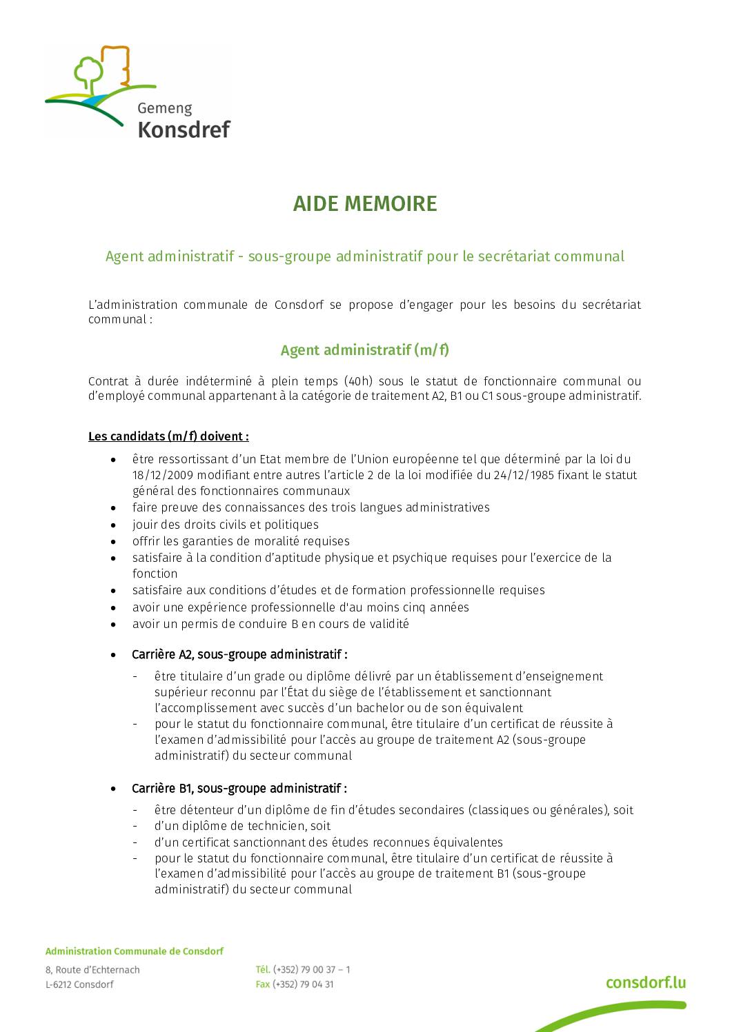 Aide Mémoire- Poste Secrétariat