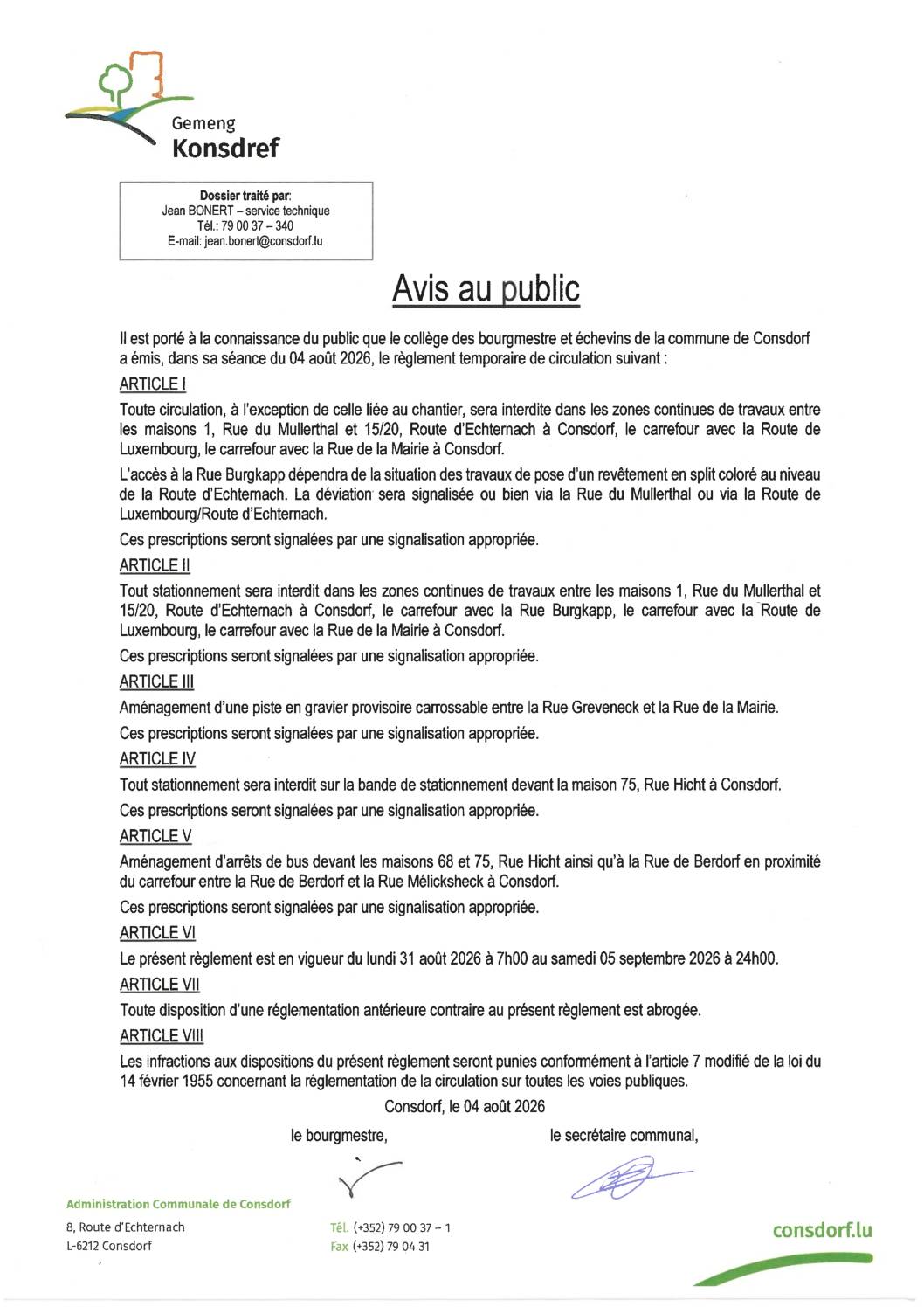 Avis au public - Couche split couleur Rte Echternach
