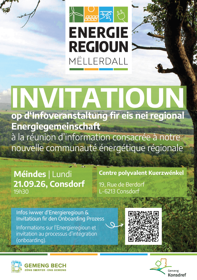 Invitatioun op d'Infoveranstaltung fir eis nei regional Energiegemeinschaft