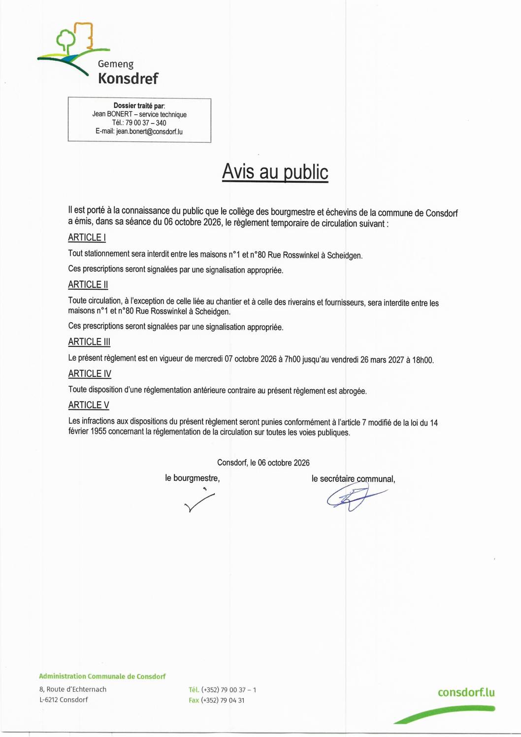 Avis - circulation - Rue Rosswinkel - POST