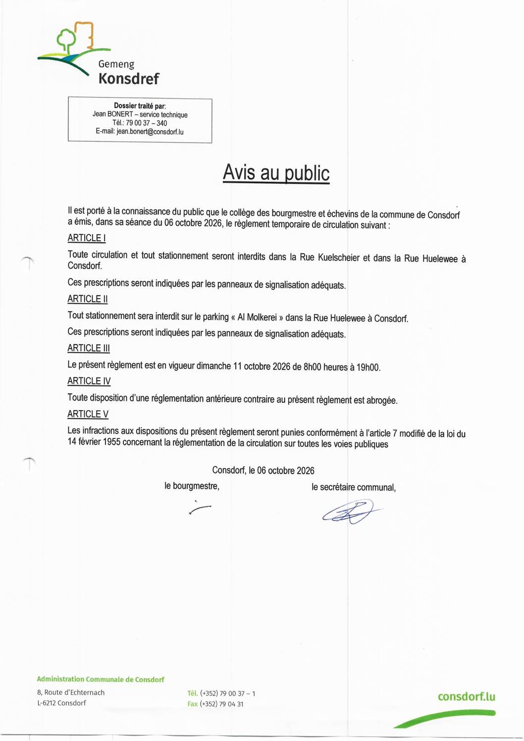 Avis – circulation – Huelewee – vide grenier